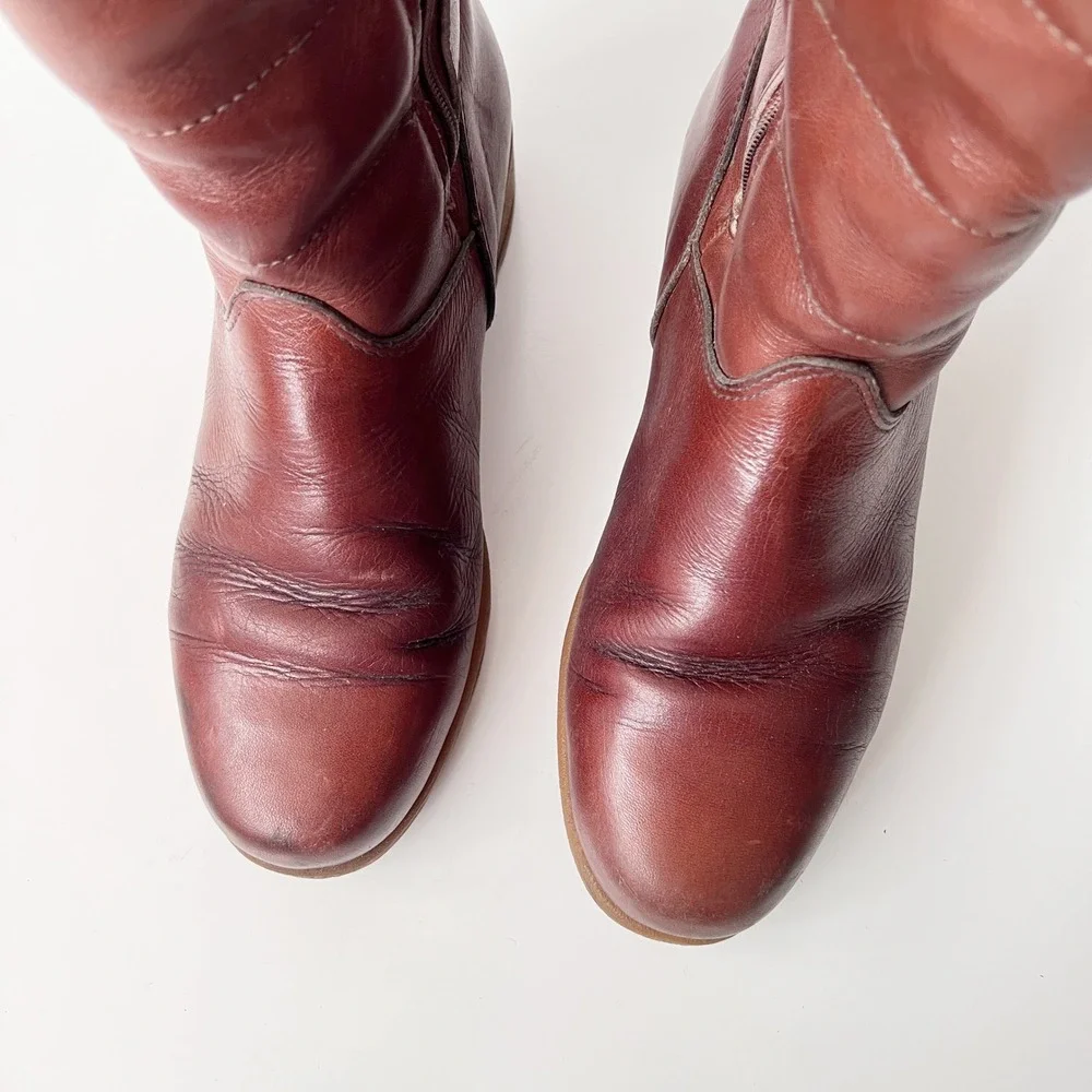 Blondo Leather Winter Boots Brown Quilted Faux Fur Lined Mid Calf Boho 70s Style